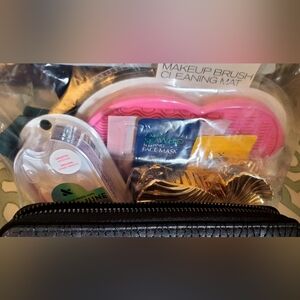Badgley Mischka Black Quilted Wristlet Clutch + Beauty Bundle.